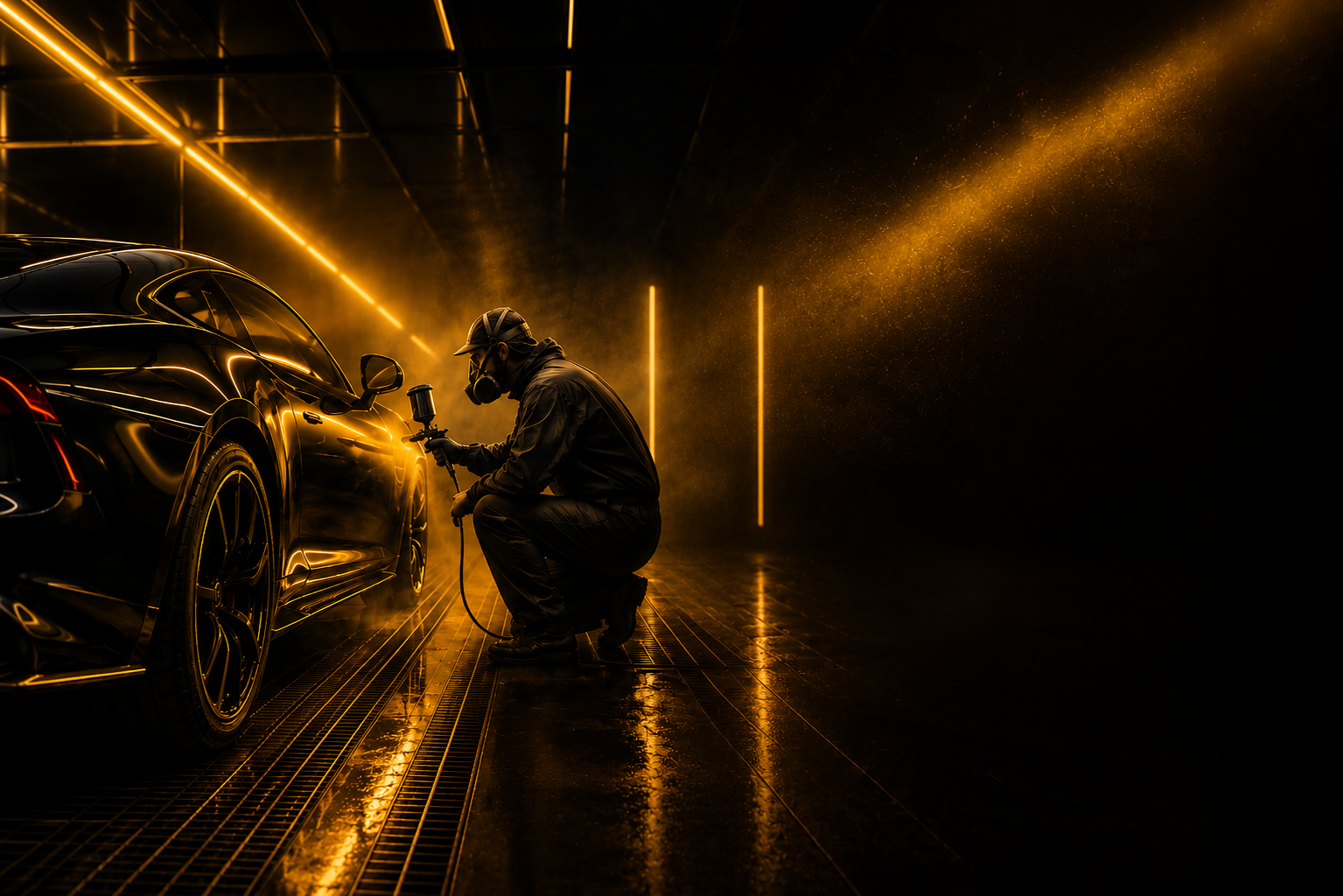 LCKINGZ Auto Body & Paint painter refinishing a black vehicle